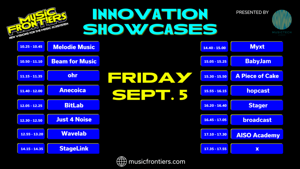 Innovation Showcases Friday Sept 5 Innovation Showcases Friday Sept 5 MUSIC FRONTIERS 2025
