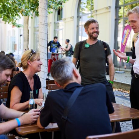 laughing conference participants